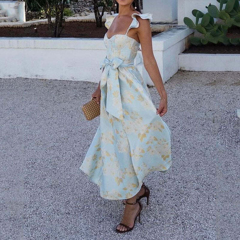 Vintage Floral Suspender Dress - Y2K Fashion Retro Aesthetic Outfit for Women