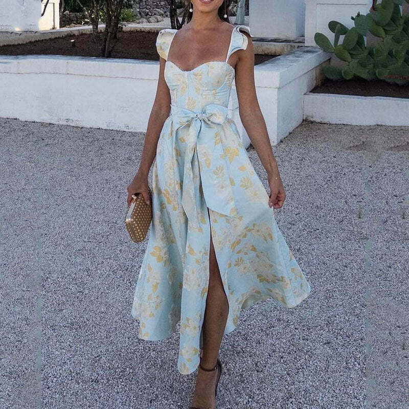 Vintage Floral Suspender Dress - Y2K Fashion Retro Aesthetic Outfit for Women