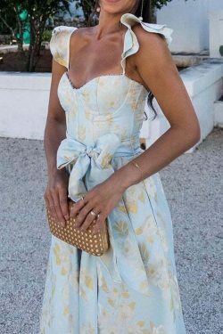 Vintage Floral Suspender Dress - Y2K Fashion Retro Aesthetic Outfit for Women