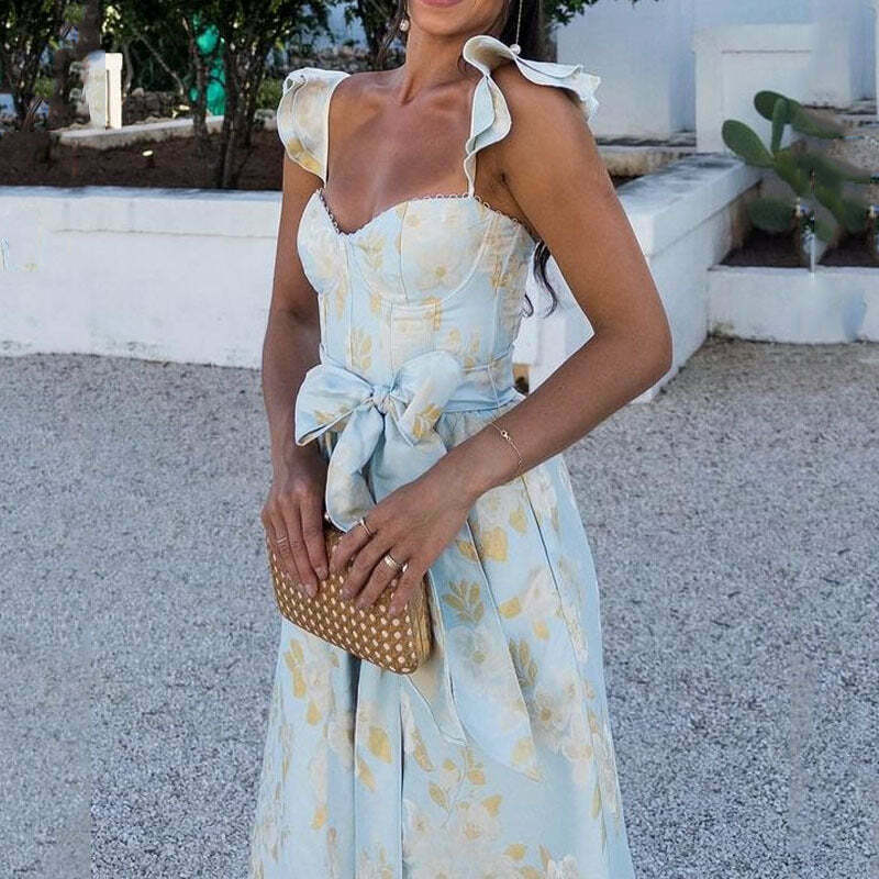 Vintage Floral Suspender Dress - Y2K Fashion Retro Aesthetic Outfit for Women