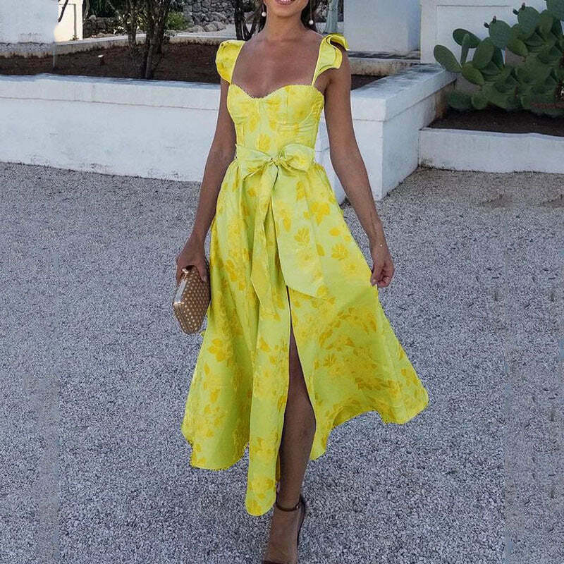 Vintage Floral Suspender Dress - Y2K Fashion Retro Aesthetic Outfit for Women