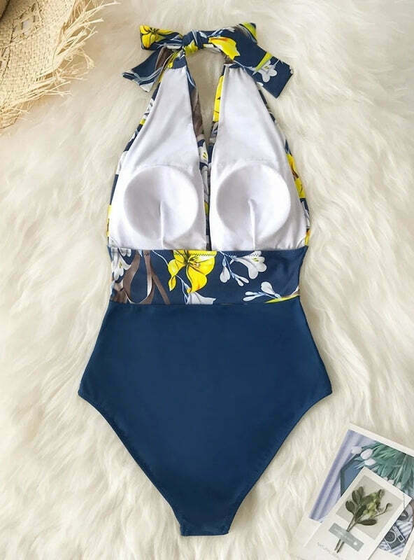 Vintage Floral Swimsuit with Tummy Control - Y2K Fashion for Women