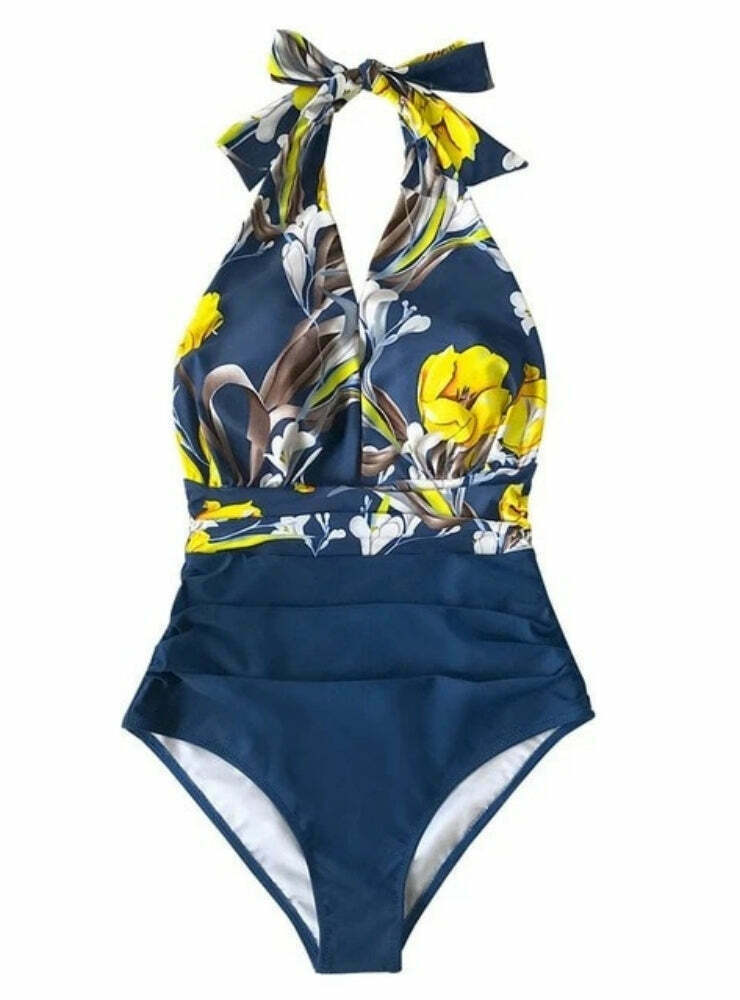 Vintage Floral Swimsuit with Tummy Control - Y2K Fashion for Women