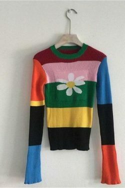 Vintage Flower Knitted Sweater - Y2K Aesthetic Coquette Style - Grunge Fashion Statement Piece