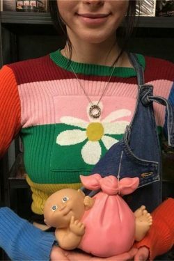 Vintage Flower Knitted Sweater - Y2K Aesthetic Coquette Style - Grunge Fashion Statement Piece