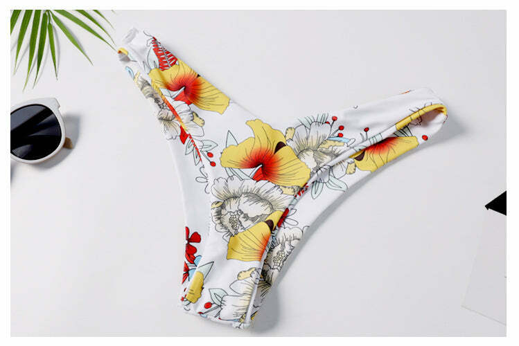 Vintage Flower Print Bikini Set - Y2K Fashion Retro Swimsuit for Women