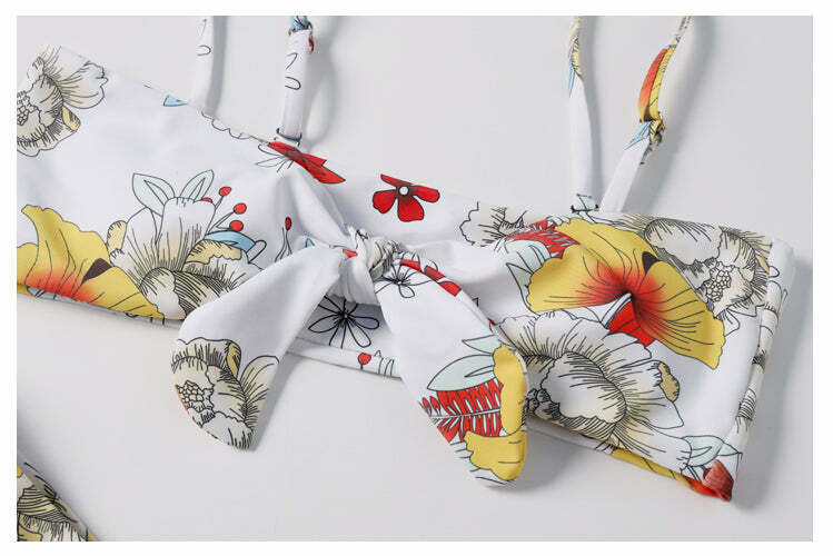 Vintage Flower Print Bikini Set - Y2K Fashion Retro Swimsuit for Women