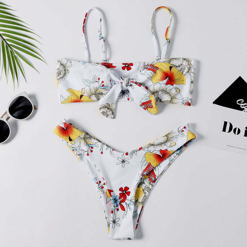 Vintage Flower Print Bikini Set - Y2K Fashion Retro Swimsuit for Women