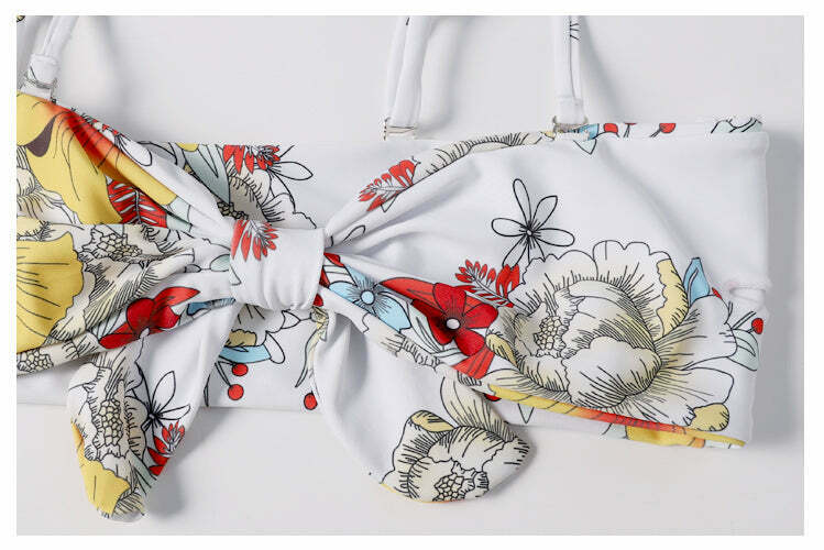 Vintage Flower Print Bikini Set - Y2K Fashion Retro Swimsuit for Women
