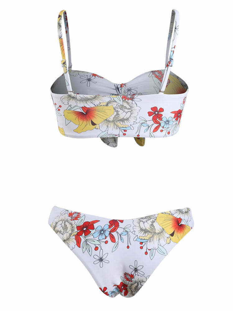 Vintage Flower Print Bikini Set - Y2K Fashion Retro Swimsuit for Women