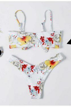 Vintage Flower Print Bikini Set - Y2K Fashion Retro Swimsuit for Women