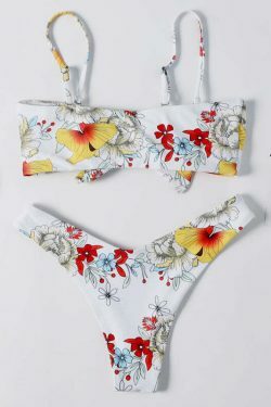 Vintage Flower Print Bikini Set - Y2K Fashion Retro Swimsuit for Women