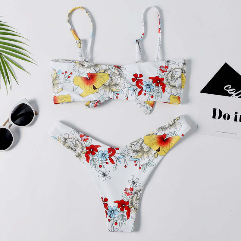 Vintage Flower Print Bikini Set - Y2K Fashion Retro Swimsuit for Women