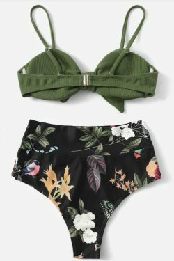 Vintage Flower Print Bikini Set with Tie Front Detail - Y2K Fashion Swimwear for Women