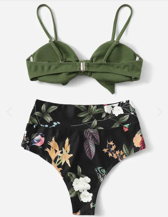 Vintage Flower Print Bikini Set with Tie Front Detail - Y2K Fashion Swimwear for Women