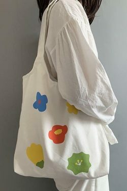 Vintage Flower Print Canvas Bag - Y2K Aesthetic Fashion Accessory for Women