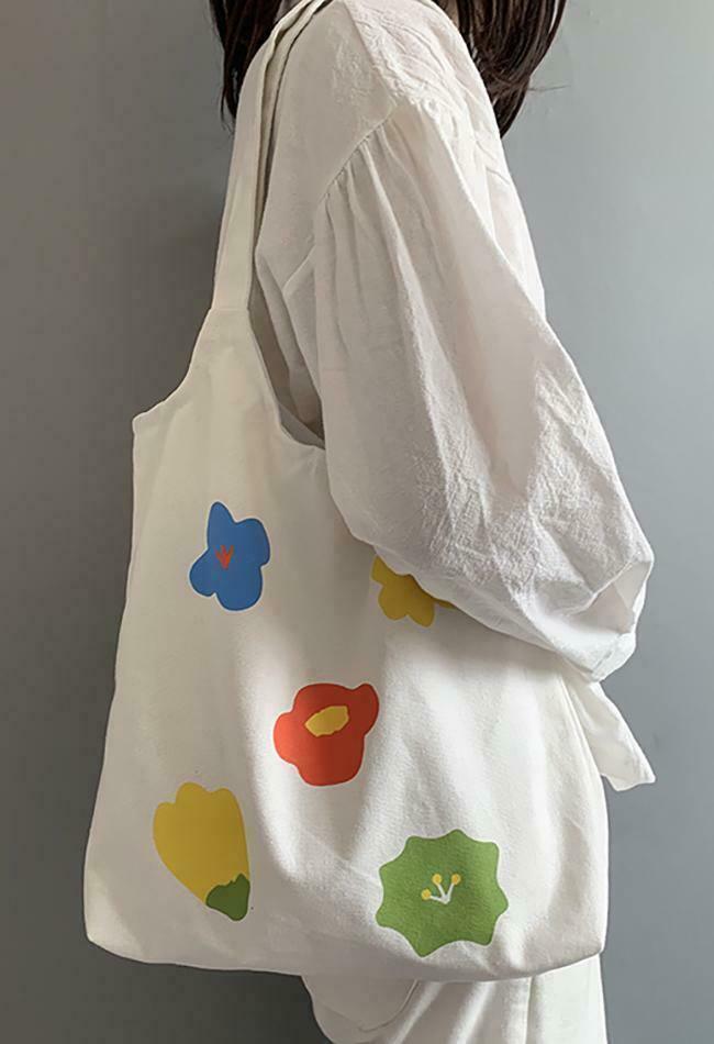 Vintage Flower Print Canvas Bag - Y2K Aesthetic Fashion Accessory for Women