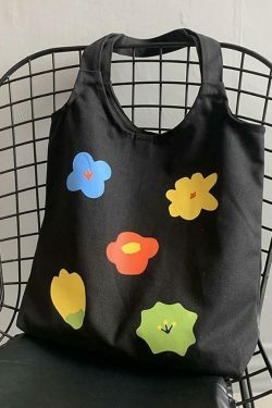 Vintage Flower Print Canvas Bag - Y2K Aesthetic Fashion Accessory for Women