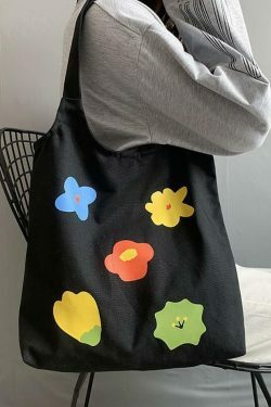 Vintage Flower Print Canvas Bag - Y2K Aesthetic Fashion Accessory for Women