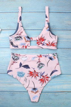 Vintage Flower Print High Waisted Bikini Set - Y2K Fashion Swimwear for Women