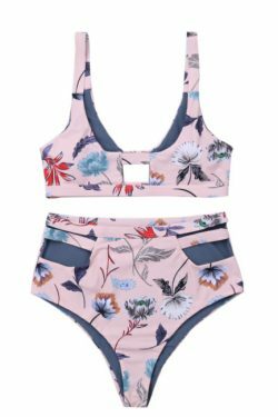 Vintage Flower Print High Waisted Bikini Set - Y2K Fashion Swimwear for Women