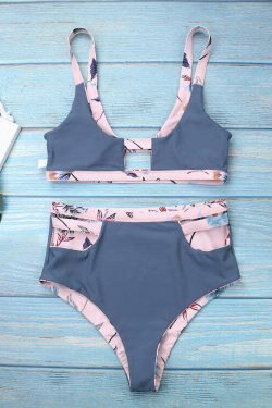 Vintage Flower Print High Waisted Bikini Set - Y2K Fashion Swimwear for Women