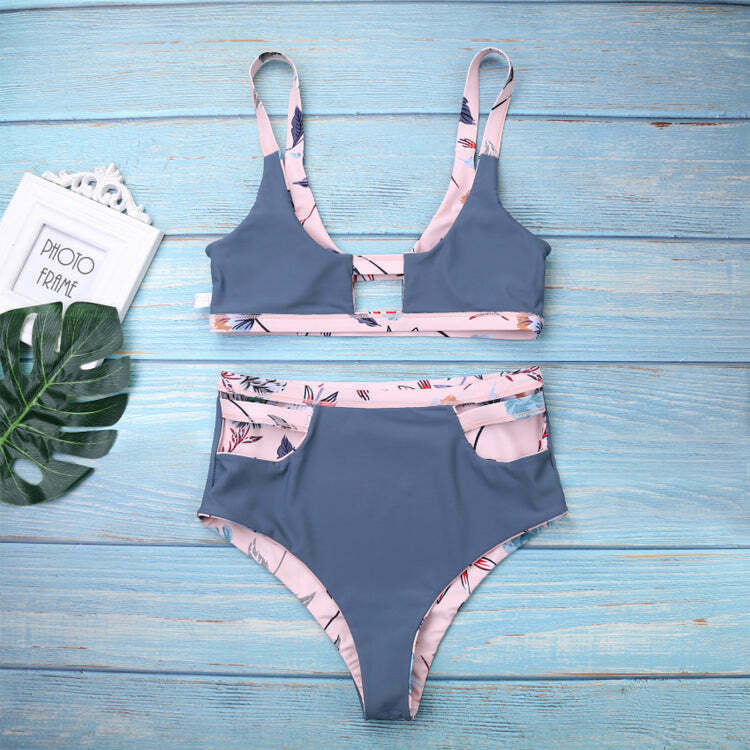 Vintage Flower Print High Waisted Bikini Set - Y2K Fashion Swimwear for Women