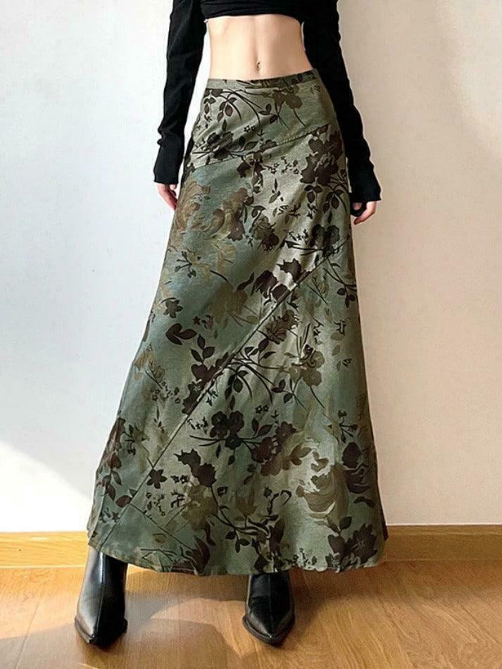 Vintage Flower Print Irregular Splice Midi Skirt in Y2K Aesthetic Style Vintage Flower Print Irregular Splice Midi Skirt in Y2K Aesthetic Style