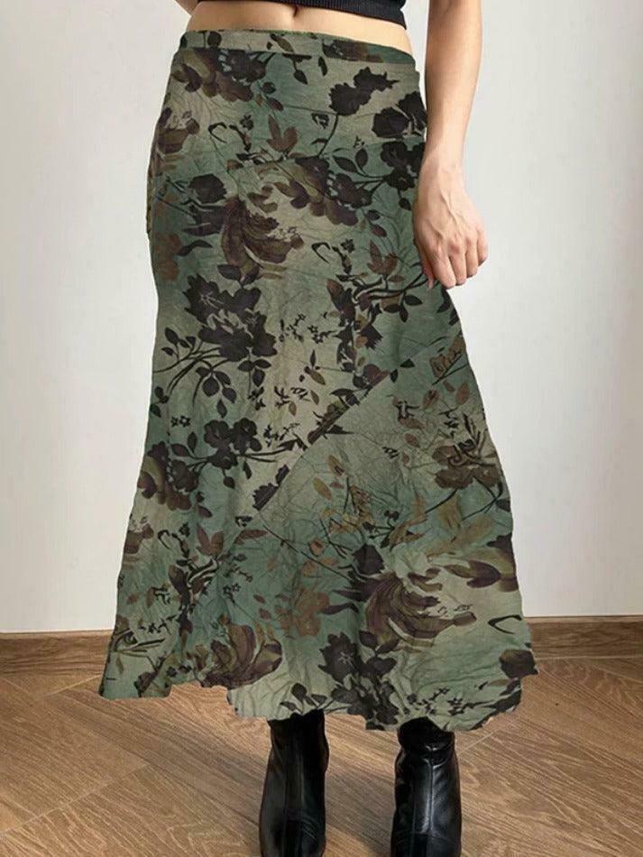 Vintage Flower Print Irregular Splice Midi Skirt in Y2K Aesthetic Style Vintage Flower Print Irregular Splice Midi Skirt in Y2K Aesthetic Style