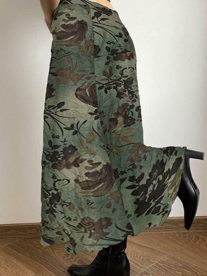 Vintage Flower Print Irregular Splice Midi Skirt in Y2K Aesthetic Style Vintage Flower Print Irregular Splice Midi Skirt in Y2K Aesthetic Style