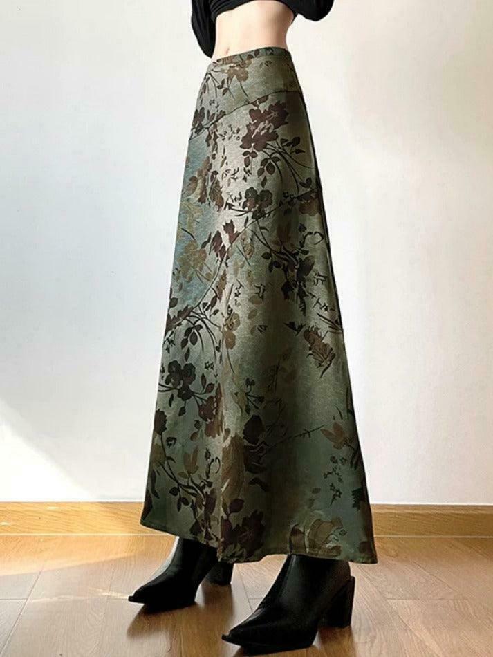 Vintage Flower Print Irregular Splice Midi Skirt in Y2K Aesthetic Style Vintage Flower Print Irregular Splice Midi Skirt in Y2K Aesthetic Style