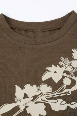 Vintage Flower Print Trumpet Sleeve Long Sleeve Tee - Y2K Fashion Aesthetic Women's Top