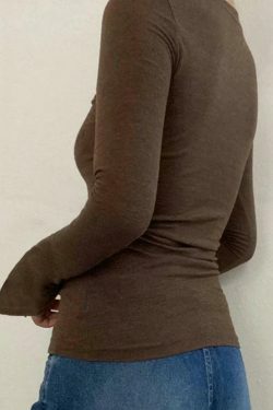 Vintage Flower Print Trumpet Sleeve Long Sleeve Tee - Y2K Fashion Aesthetic Women's Top