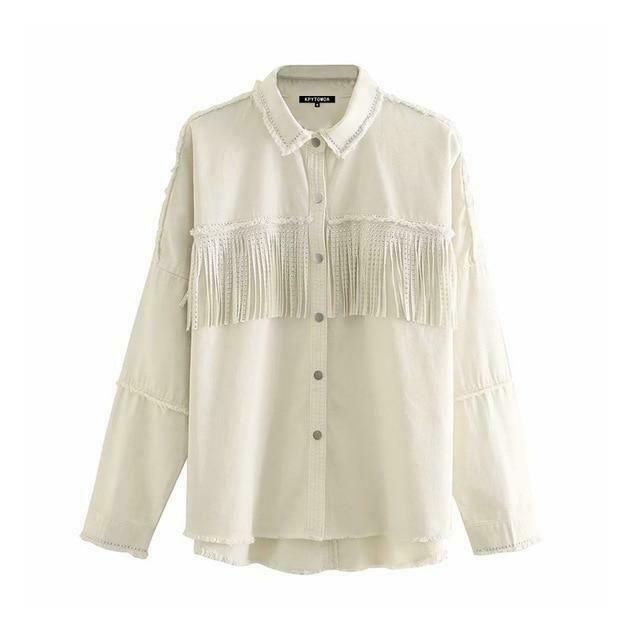 Vintage Fringe Beaded Oversized Jacket - Y2K Fashion Statement Piece for Women