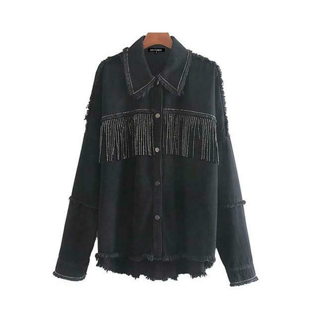 Vintage Fringe Beaded Oversized Jacket - Y2K Fashion Statement Piece for Women