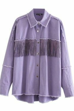 Vintage Fringe Beaded Oversized Jacket - Y2K Fashion Statement Piece for Women