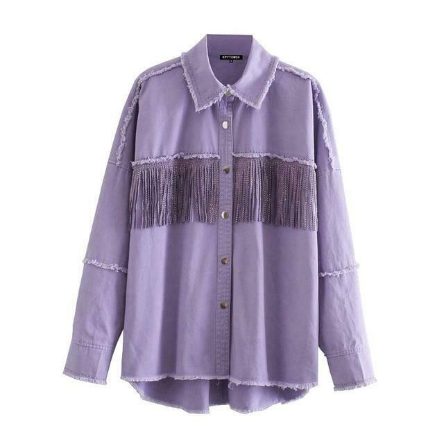 Vintage Fringe Beaded Oversized Jacket - Y2K Fashion Statement Piece for Women
