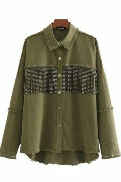 Vintage Fringe Beaded Oversized Jacket - Y2K Fashion Statement Piece for Women