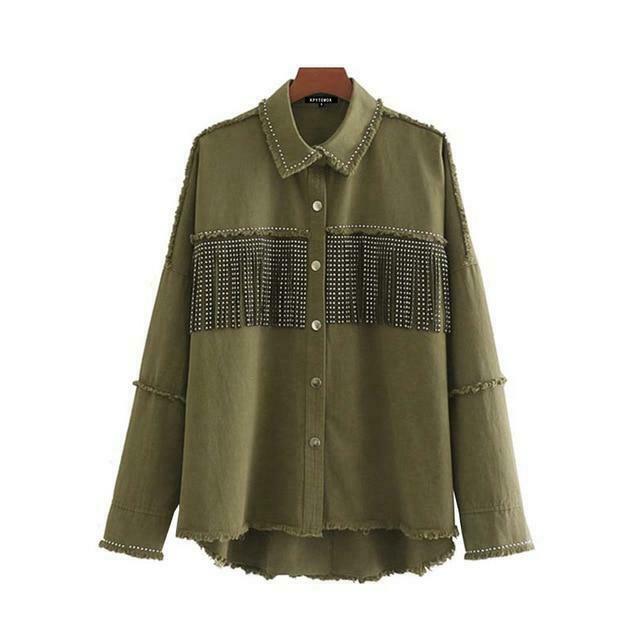 Vintage Fringe Beaded Oversized Jacket - Y2K Fashion Statement Piece for Women