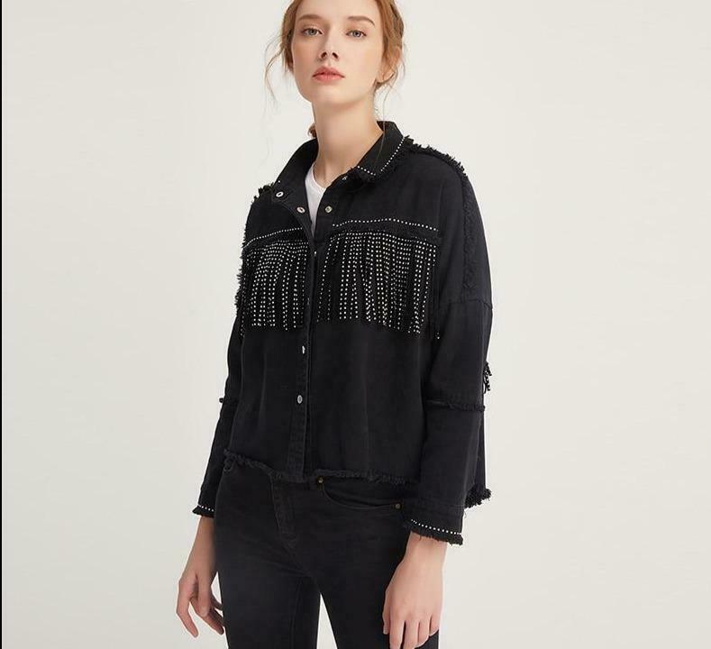 Vintage Fringe Beaded Oversized Jacket - Y2K Fashion Statement Piece for Women