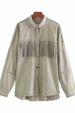 Vintage Fringe Beaded Oversized Jacket - Y2K Fashion Statement Piece for Women