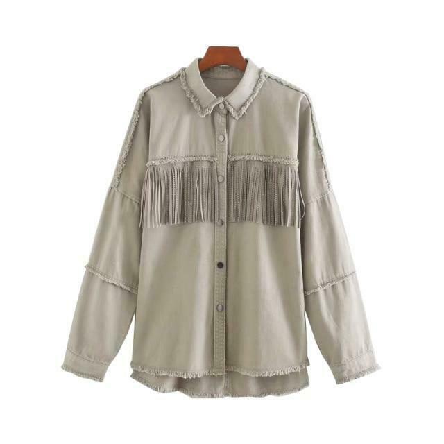 Vintage Fringe Beaded Oversized Jacket - Y2K Fashion Statement Piece for Women