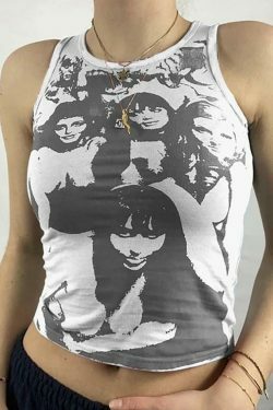 Vintage Girl Graphic Crop Tank - Y2K Aesthetic Coquette Style with Grunge & Pastel Goth Vibes