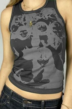 Vintage Girl Graphic Crop Tank - Y2K Aesthetic Coquette Style with Grunge & Pastel Goth Vibes