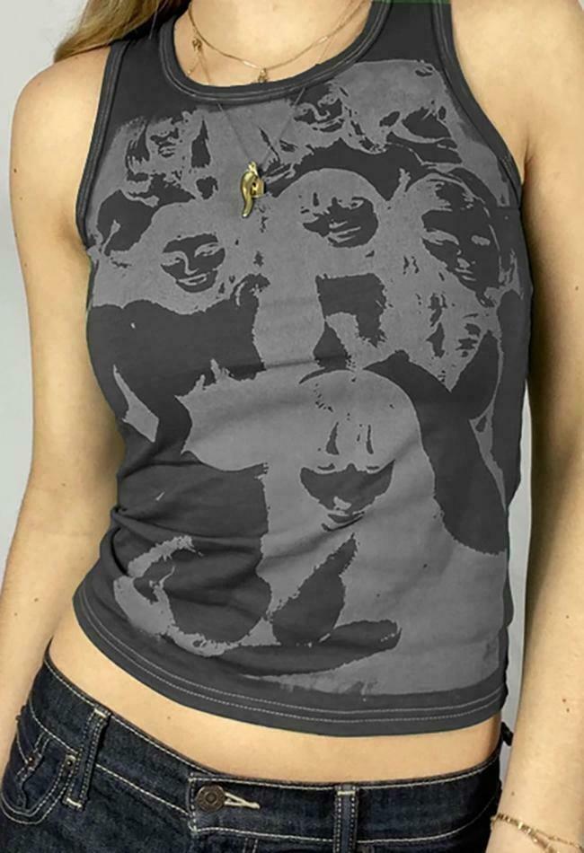 Vintage Girl Graphic Crop Tank - Y2K Aesthetic Coquette Style with Grunge & Pastel Goth Vibes Vintage Girl Graphic Crop Tank - Y2K Aesthetic Coquette Style with Grunge & Pastel Goth Vibes