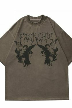 Vintage Gothic Angel Tee - Y2K Fashion with Coquette Aesthetic & Grunge Vibes