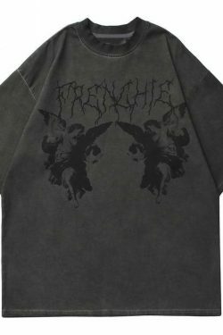 Vintage Gothic Angel Tee - Y2K Fashion with Coquette Aesthetic & Grunge Vibes