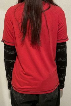 Vintage Graphic Print Oversized Long Sleeve Tee - Y2K Fashion Aesthetic Women's Clothing