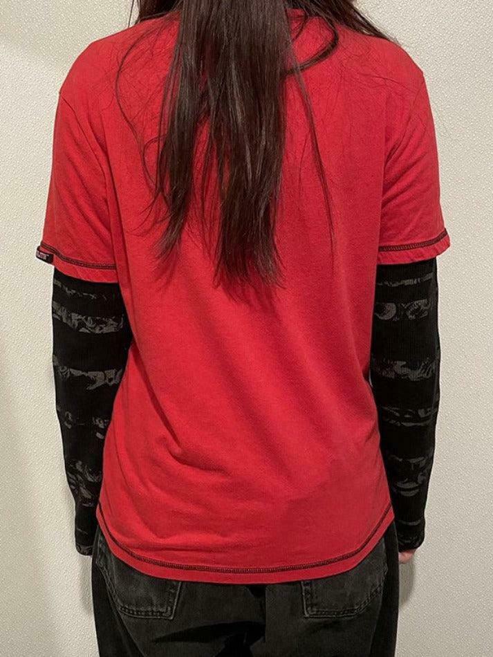 Vintage Graphic Print Oversized Long Sleeve Tee - Y2K Fashion Aesthetic Women's Clothing