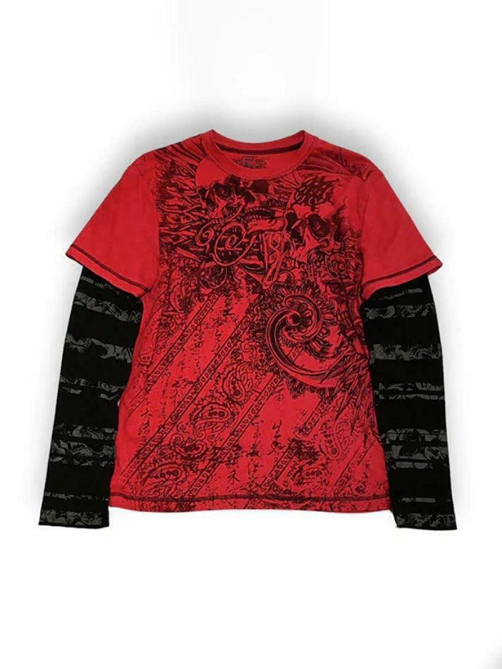 Vintage Graphic Print Oversized Long Sleeve Tee - Y2K Fashion Aesthetic Women's Clothing